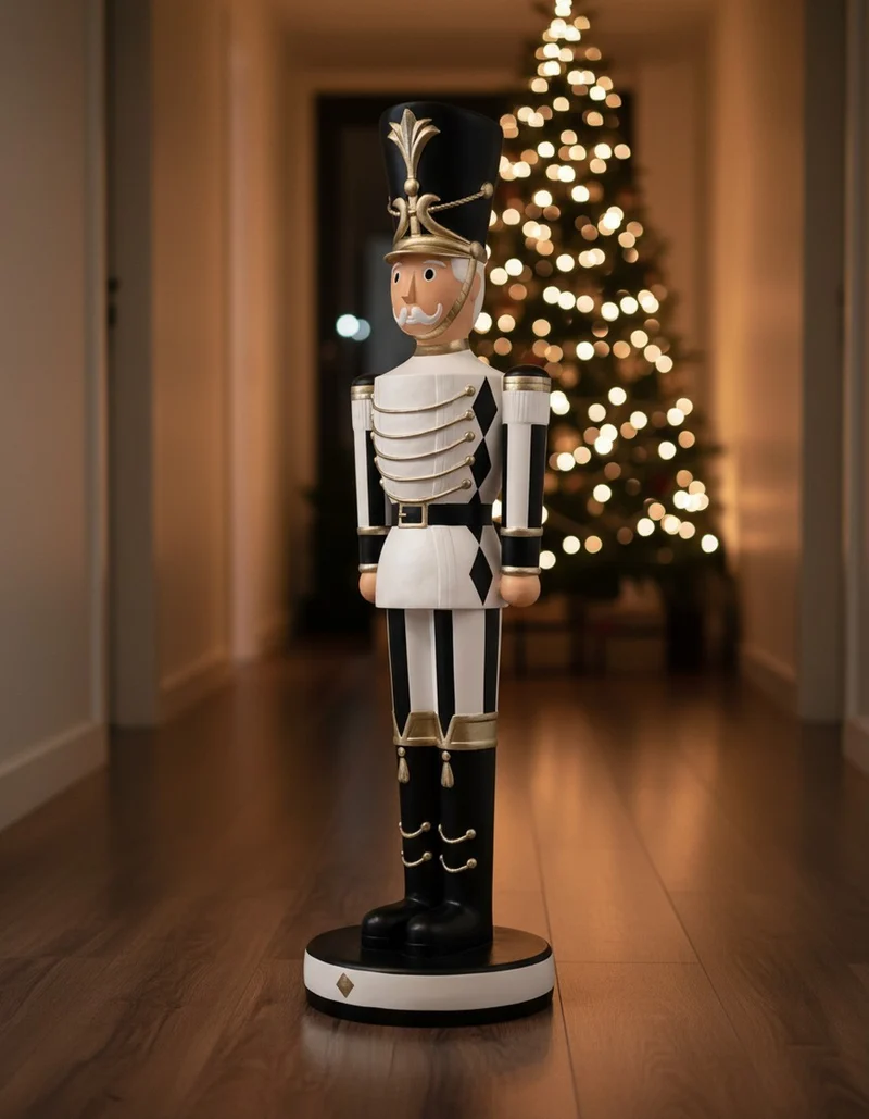 Casa Padrino Luxus Deko Skulptur Weihnachtsfigur Nussknacker Geometrischen Mustern H. 200 cm - Riesige Gartenskulptur - Lebensgroße Skulptur - XXL Deko Skulptur - XXL Deko Figur