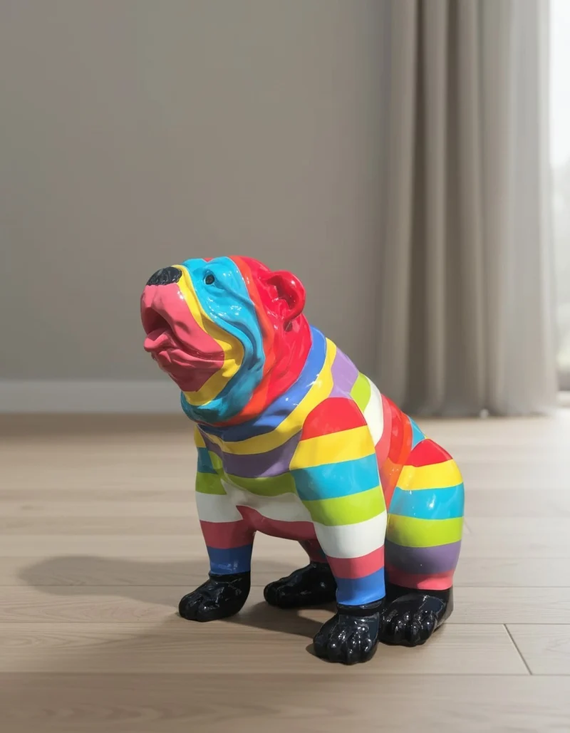 Casa Padrino Luxus Deko Skulptur Hund Gestreifte Sitzend Bulldogge H. 67 cm - Deko Skulptur - Deko Figur - Tierfigur - Gartendeko
