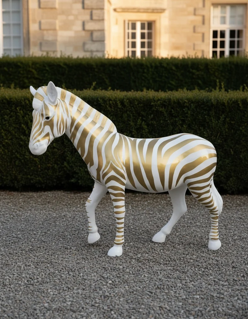 Casa Padrino Luxus Deko Skulptur Pferd Zebra Or Ou Argent H. 167 cm - Riesige Gartenskulptur - Lebensgroße Skulptur - XXL Deko Skulptur - XXL Deko Figur