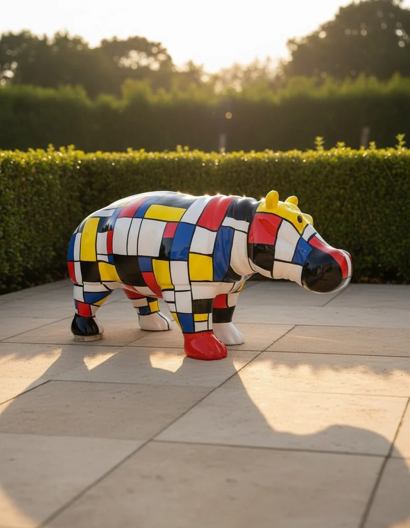 Casa Padrino Luxus Deko Skulptur Nilpferd Mondrian H. 45 cm - Deko Skulptur - Deko Figur - Tierfigur - Gartendeko