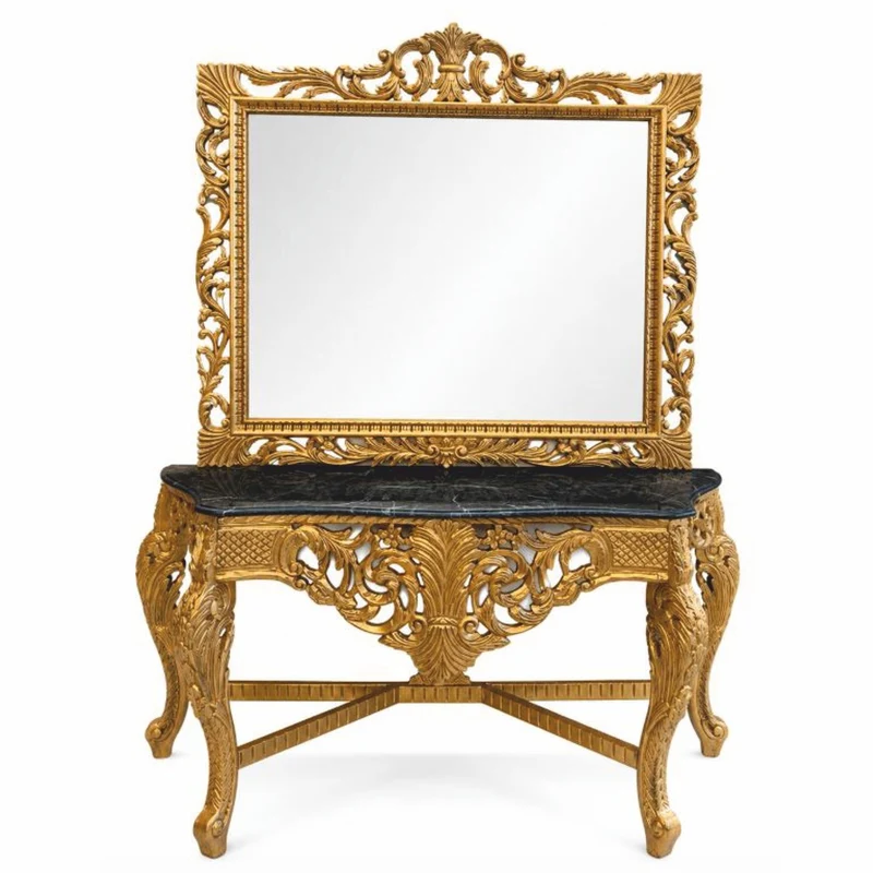 Casa Padrino Barock Spiegelkonsole mit Marmorplatte Gold / Schwarz - Prunkvolle Barock Garderoben Möbel - Edel & Prunkvoll