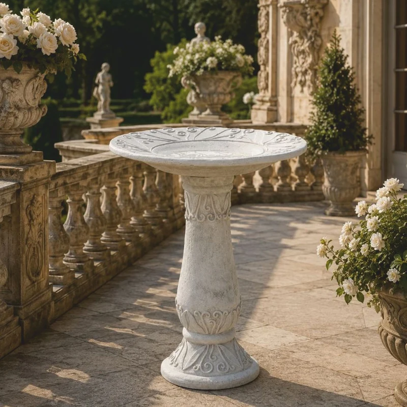 Casa Padrino Barock Garten Deko Vogeltränke Grau Ø 56 x H. 73 cm - Garten Accessoires