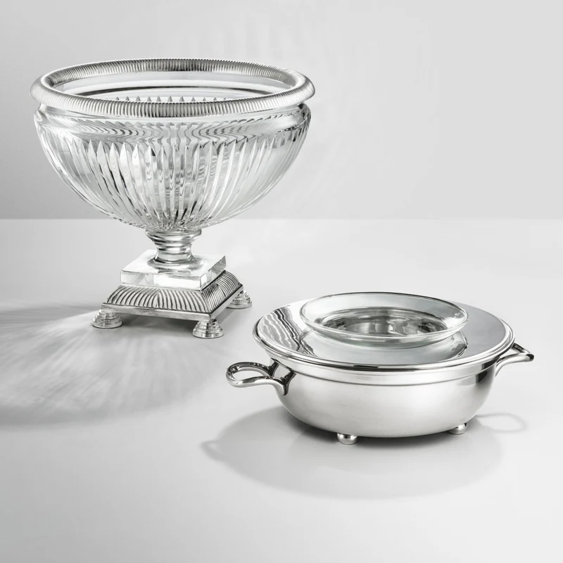 Eichholtz Bowl Burton Versilbert - Glasschale mit Metallrand auf Fuß