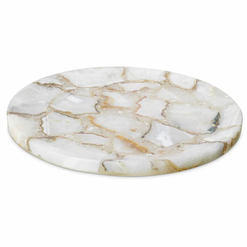 Casa Padrino Luxus Achat Stein Serviertablett Weiß / Beige Ø 41 cm - Luxus Accessoires
