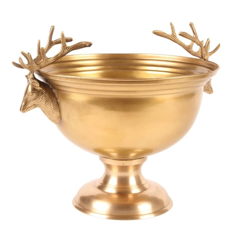 Casa Padrino Luxus Weinkühler Gold 34 x 28 x H. 30 cm - Sektkühler Pokal mit Hirschkopf Griffen