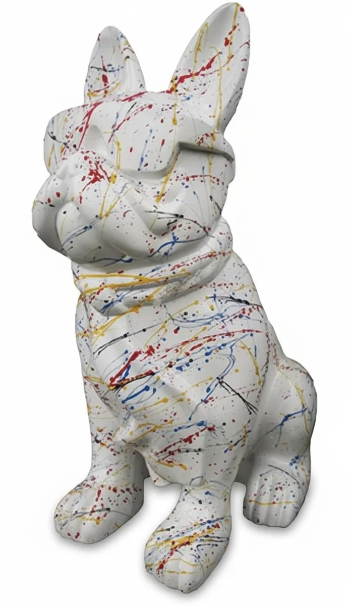 Casa Padrino Luxus Deko Skulptur Hund Bulldogge Brille Bunter Krawatte H. 80 cm - Deko Skulptur - Deko Figur - Tierfigur - Gartendeko