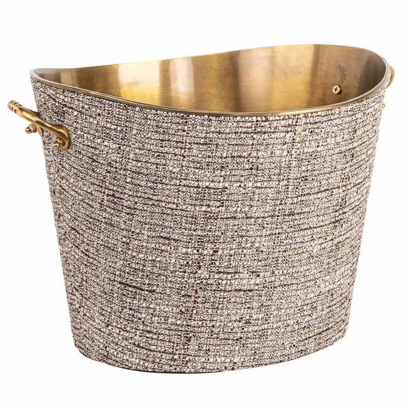 Casa Padrino Luxus Champagnerkühler Beige / Messing 37 cm - Luxus Weinkühler - Gastronomie Accessoires - Hotel Accessoires - Luxus Accessoires