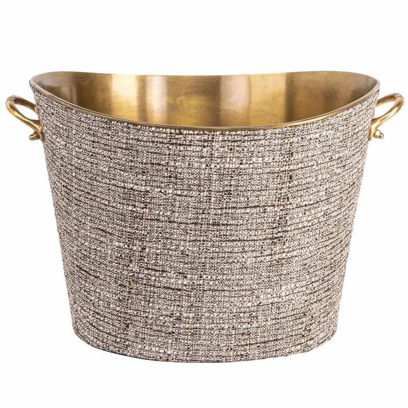 Casa Padrino Luxus Champagnerkühler Beige / Messing 37 cm - Luxus Weinkühler - Gastronomie Accessoires - Hotel Accessoires - Luxus Accessoires