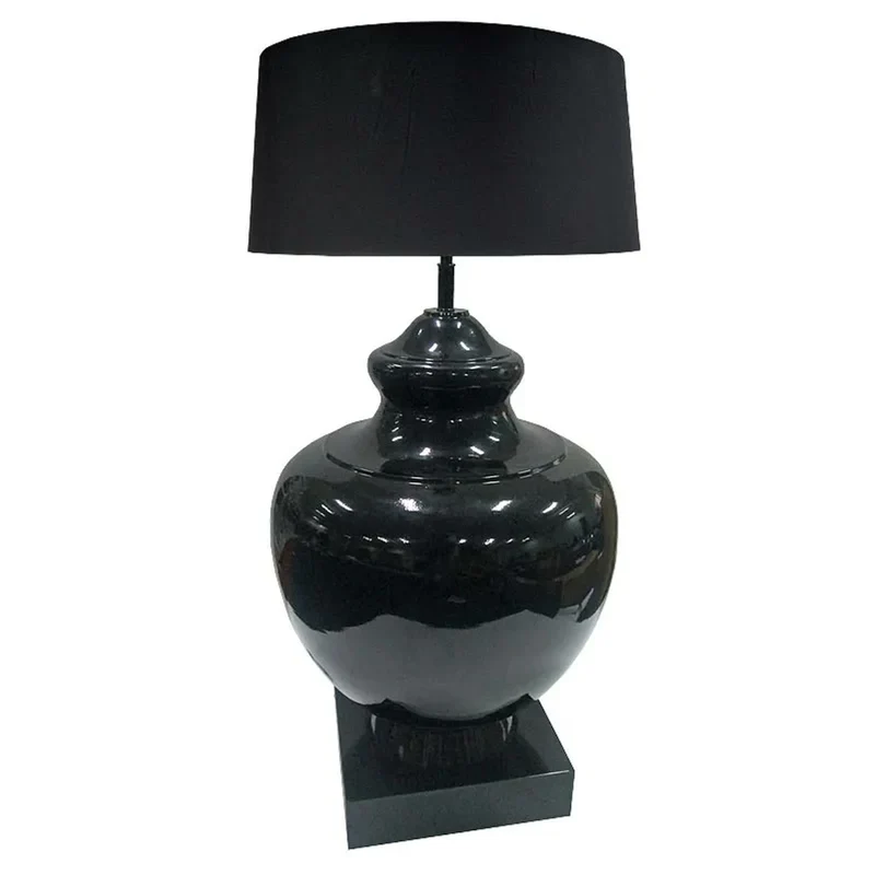 Casa Padrino Luxus Tischleuchte Schwarz 46 x 35 x H. 83 cm - Vasenförmige Tischleuchte mit Lampenschirm