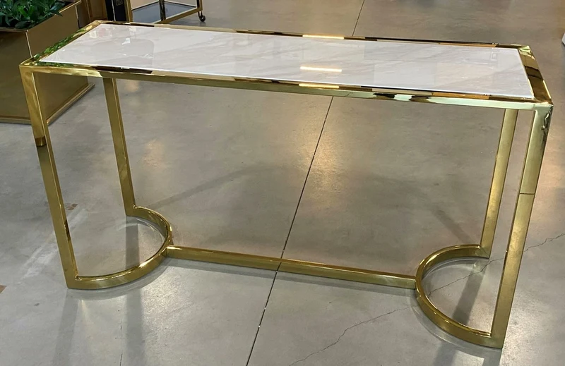 Casa Padrino Luxus Konsole Gold / Weiß 140 x 45 x H. 78 cm - Konsolentisch mit Kunstmarmorplatte