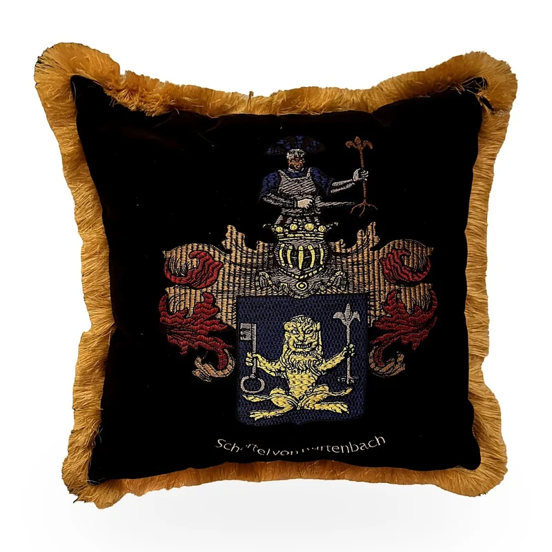 Casa Padrino Dekokissen Wappen Schertel von Burtenbach Schwarz / Gold - Zierkissen mit Fuellung