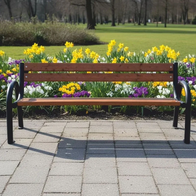 Casa Padrino Parkbank Braun / Schwarz 200 cm - Stadtbank - Gartenbank mit Rückenlehne und Armlehnen - Outdoor Sitzbank