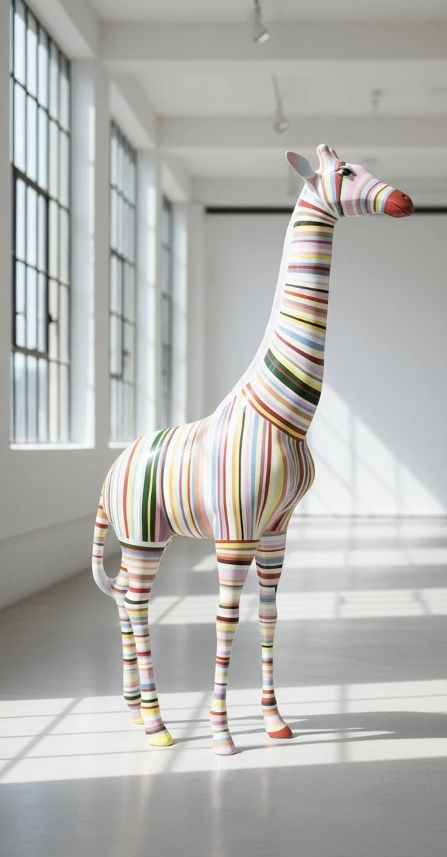 Casa Padrino Luxus Deko Skulptur Giraffe Streifen H. 210 cm - Riesige Gartenskulptur - Lebensgroße Skulptur - XXL Deko Skulptur - XXL Deko Figur