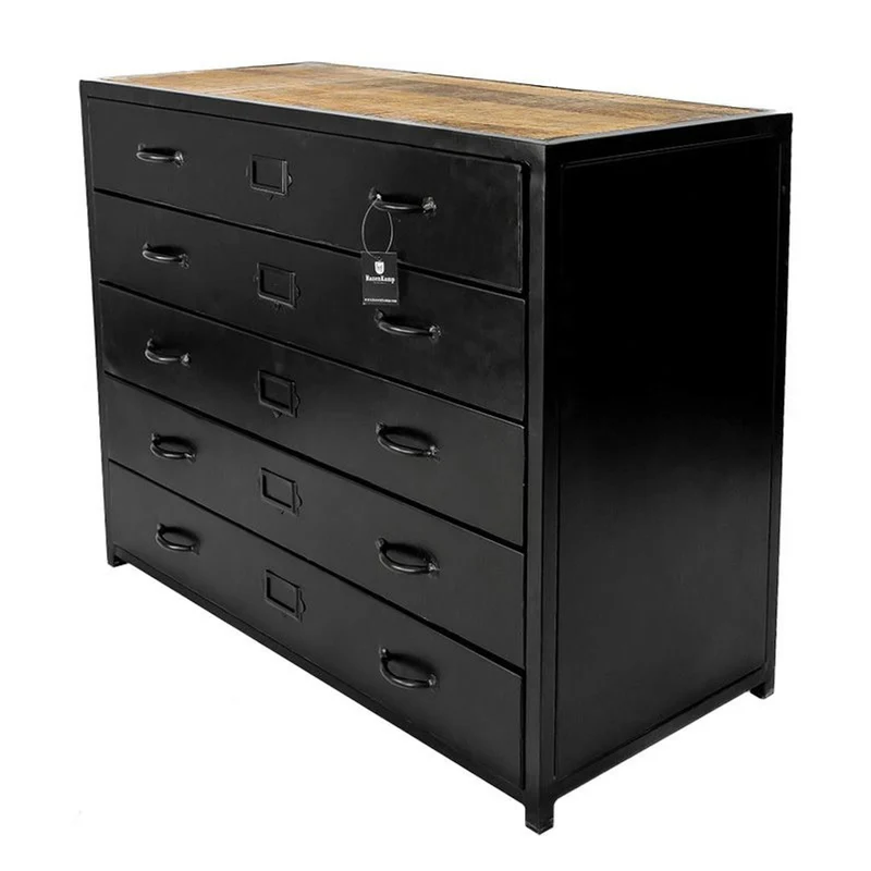 Casa Padrino Industrie Stil Schubladenkommode Schwarz / Braun 100 x 45 x H. 80 cm - Metall Kommode mit 5 Schubladen