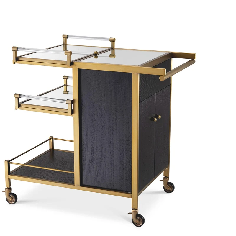 Eichholtz Trolley Eiffel Gebürstetes Messing 94,5 x 54 x H. 83,5 cm - Servierwagen mit zwei abnehmbaren Tabletts