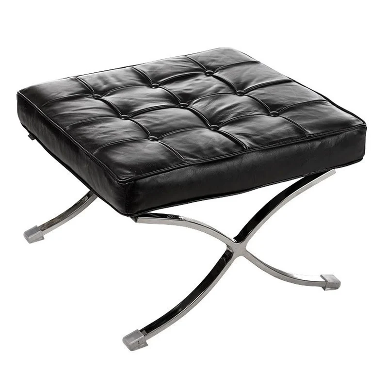 Casa Padrino Luxus Echtleder Lounge Sessel mit Hocker Schwarz 81 x 89 x H. 76 cm - Wohnzimmer Möbel