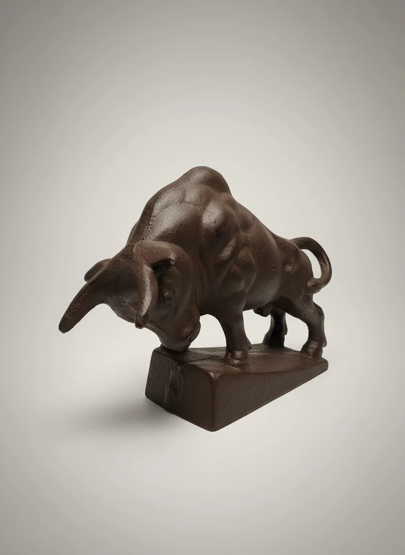Casa Padrino Deko Figur Stier Gusseisen Rostbraun H. 20 cm - Angreifender Bulle auf Sockel