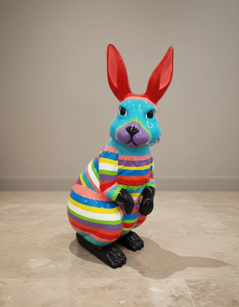 Casa Padrino Luxus Deko Skulptur Hase Kaninchen Gestreift H. 110 cm - Riesige Gartenskulptur - Lebensgroße Skulptur - XXL Deko Skulptur - XXL Deko Figur