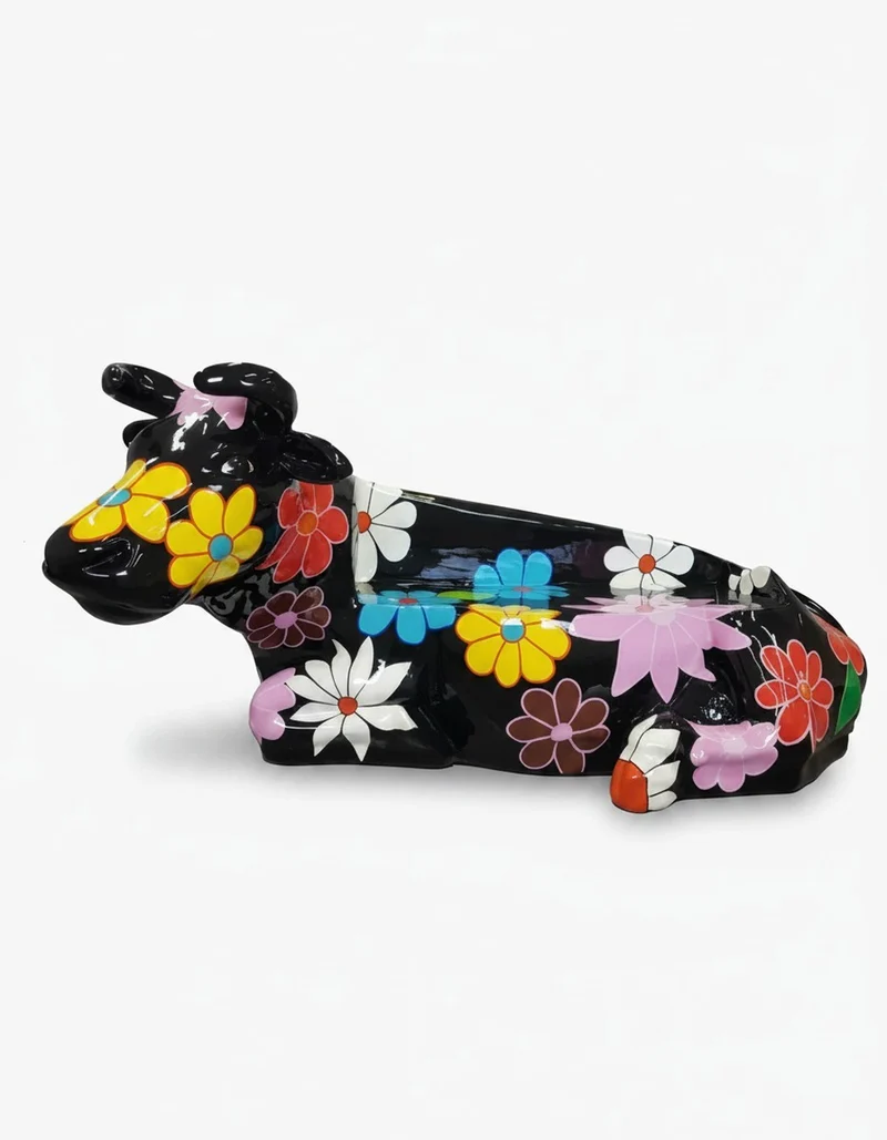 Casa Padrino Luxus Deko Skulptur Kuh Blumen H. 98 cm - Deko Skulptur - Deko Figur - Tierfigur - Gartendeko