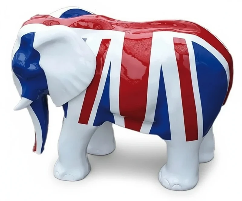 Casa Padrino Luxus Deko Skulptur Elefant English FLAG H. 60 cm - Deko Skulptur - Deko Figur - Tierfigur - Gartendeko