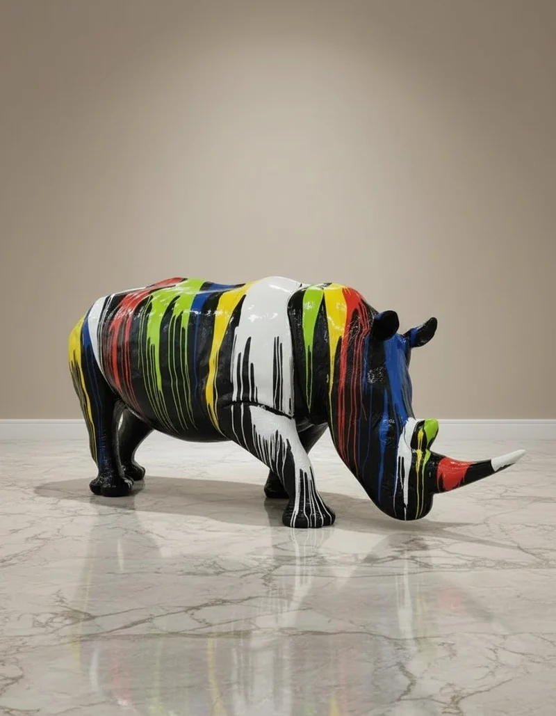 Casa Padrino Luxus Deko Skulptur Tier Lebensgroßes Trash Nashorn H. 180 cm - Riesige Gartenskulptur - Lebensgroße Skulptur - XXL Deko Skulptur - XXL Deko Figur