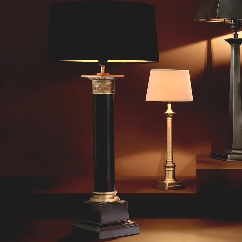 Eichholtz Table Lamp Monaco Schwarz Antik Messing - Tischleuchte im Säulendesign ohne Schirm