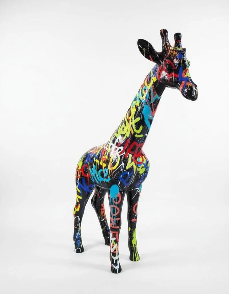 Casa Padrino Luxus Deko Skulptur Giraffe Graffiti H. 50 cm - Deko Skulptur - Deko Figur - Tierfigur - Gartendeko