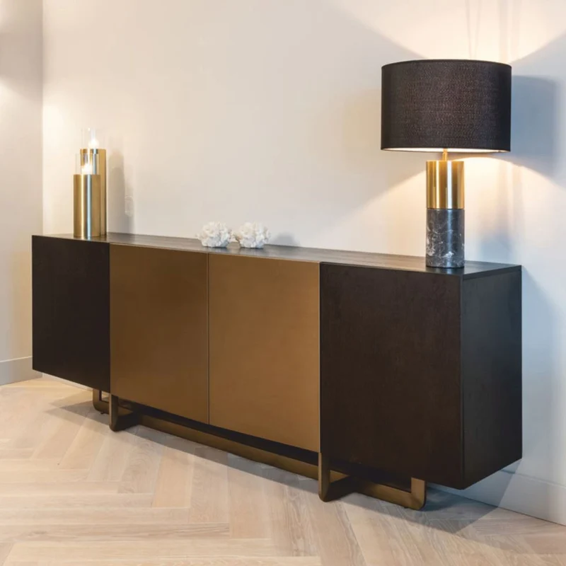 Casa Padrino Luxus Sideboard mit 4 Türen Schwarz / Messing 220 cm - Luxus Möbel - Luxus Interior