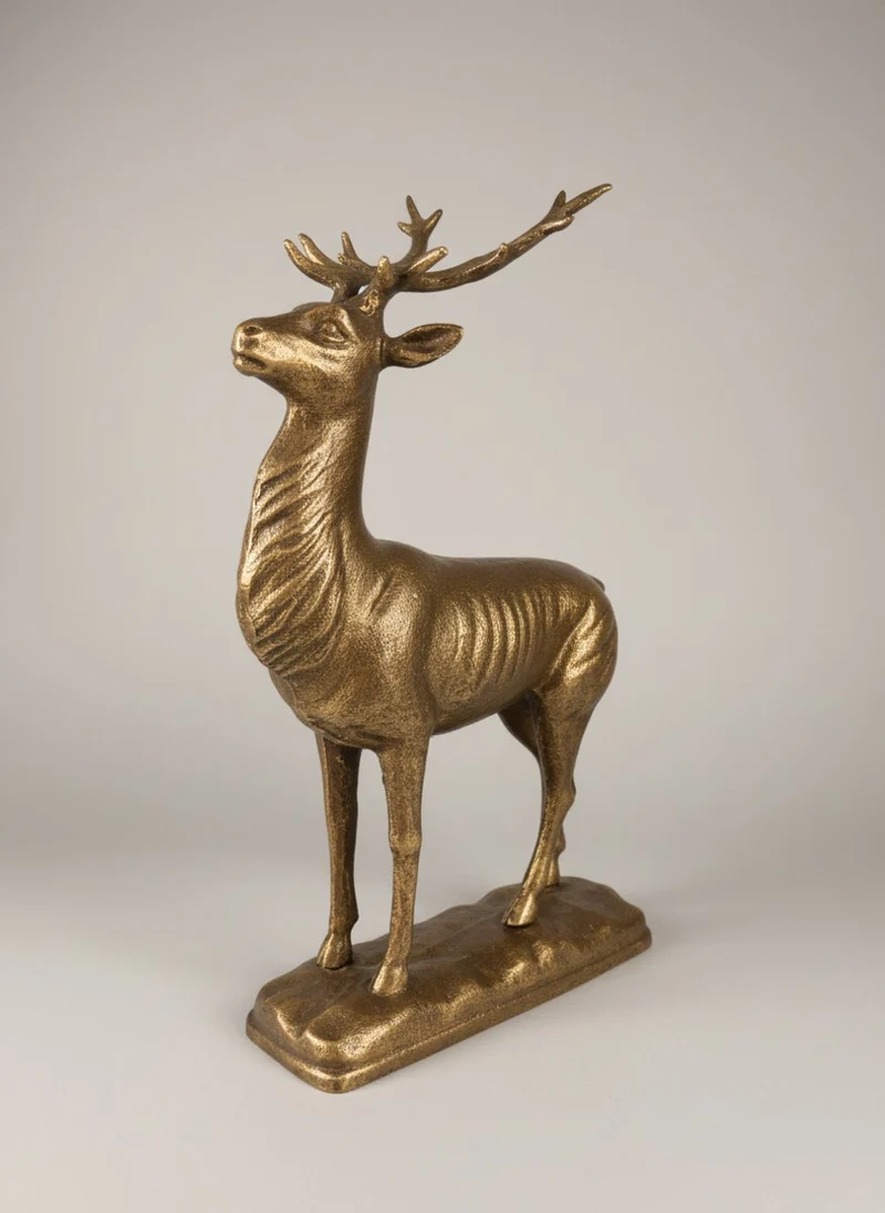 Casa Padrino Deko Figur Hirsch Gusseisen Bronzefarben H. 30 cm - Dekorative Tierfigur auf Sockel