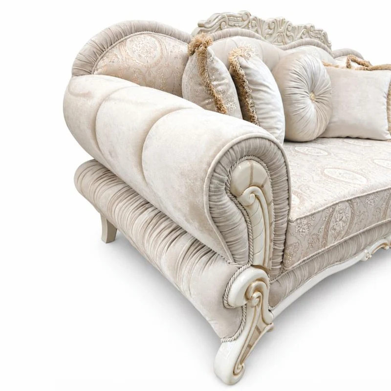 Casa Padrino Luxus Barock Sofa Grau / Weiß / Beige 214 cm - Prunkvolles Wohnzimmer Sofa - Barockstil Möbel