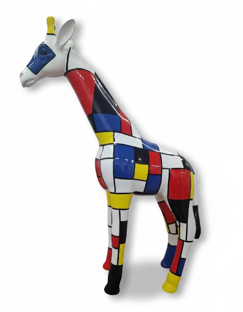 Casa Padrino Luxus Deko Skulptur Giraffe Mondrian H. 115 cm - Riesige Gartenskulptur - Lebensgroße Skulptur - XXL Deko Skulptur - XXL Deko Figur