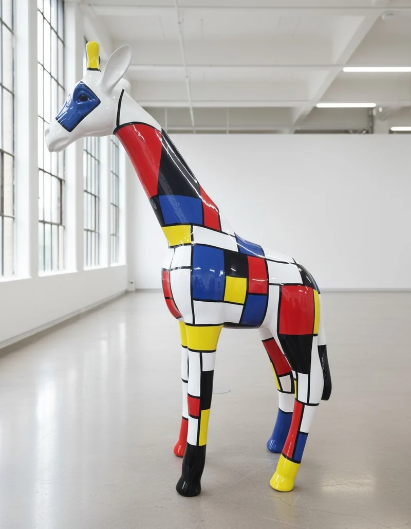 Casa Padrino Luxus Deko Skulptur Giraffe Mondrian H. 115 cm - Riesige Gartenskulptur - Lebensgroße Skulptur - XXL Deko Skulptur - XXL Deko Figur