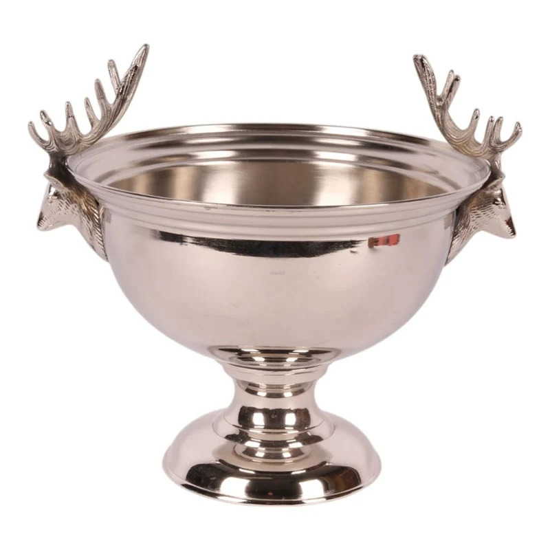 Casa Padrino Luxus Weinkühler Silber Ø 27,5 x H. 21,5 cm - Sektkühler Pokal mit Hirschkopf Griffen