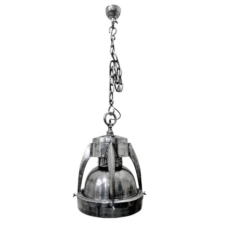 Casa Padrino Industrial Stil Hängeleuchte Silber Ø 39 x H. 56 cm - Metall Pendelleuchte mit Schutzkorb