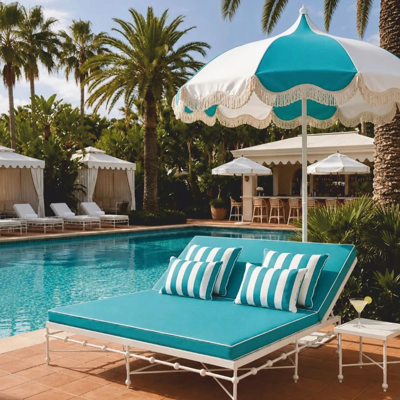 Casa Padrino Luxus Sonnenschirm Weiß / Türkis Ø 200 x H. 250 cm - Hotel & Garten Möbel VPP