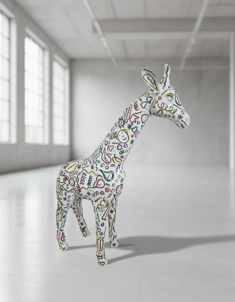Casa Padrino Luxus Deko Skulptur Giraffe Weiss Design H. 50 cm - Deko Skulptur - Deko Figur - Tierfigur - Gartendeko