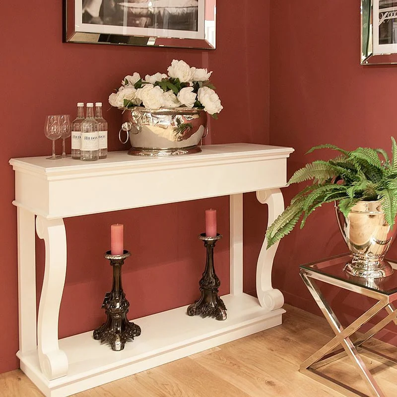Casa Padrino Luxus Konsole Weiß 140 x 45 x H. 100 cm - Hoher Konsolentisch mit geschwungenen Beinen