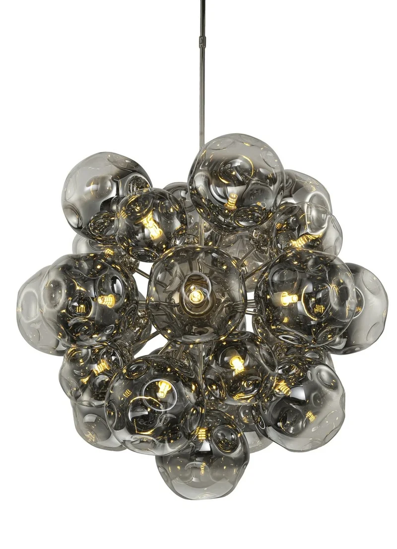 Casa Padrino Luxus Hängeleuchte Rauchglas / Silber Ø 81 x H. 76 cm - Pendelleuchte mit Glaskugeln