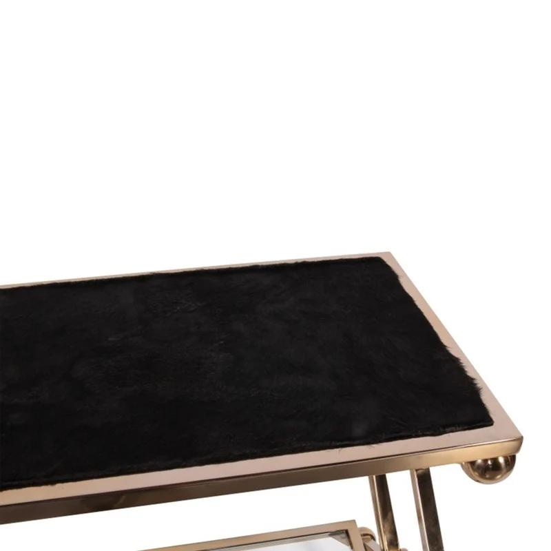 Casa Padrino Luxus Konsolentisch mit Fellauflage Gold / Schwarz 82 x 34 x H. 76 cm - Beistelltisch mit 2 Glasablagen