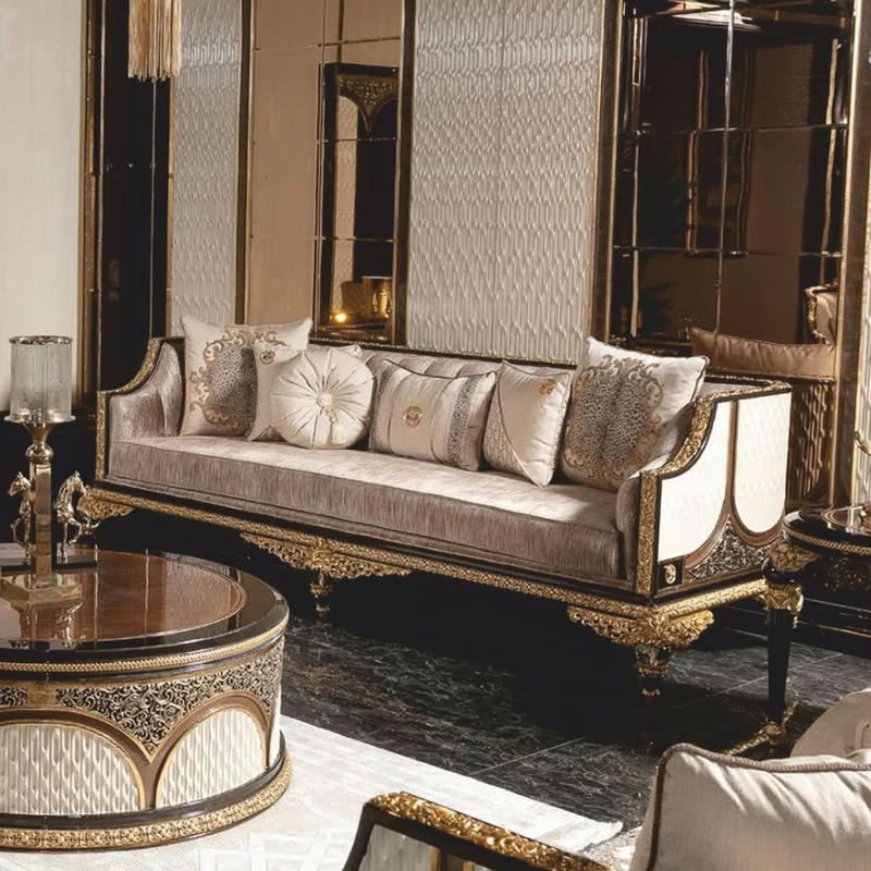 Casa Padrino Luxus Barock Sofa Grau / Weiß / Braun / Gold 245 cm - Prunkvolles Barock Wohnzimmer Sofa - Barock Wohnzimmer Möbel