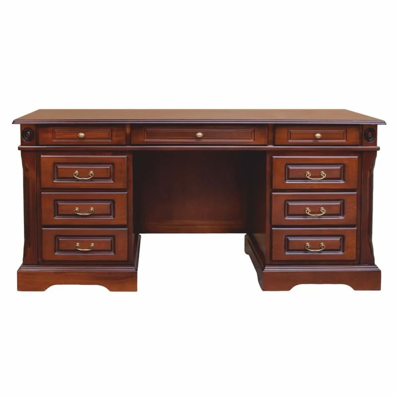 Casa Padrino Luxus Barock Massivholz Schreibtisch mit 9 Schubladen Braun 162 cm - Barockstil Bürotisch - Barock Büro Möbel