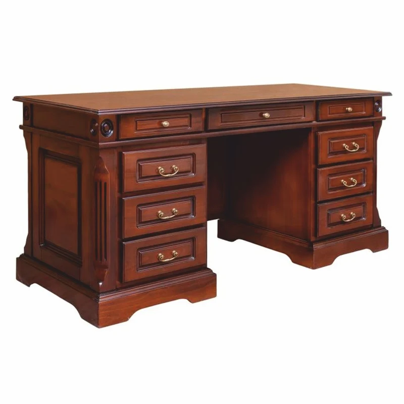 Casa Padrino Luxus Barock Massivholz Schreibtisch mit 9 Schubladen Braun 162 cm - Barockstil Bürotisch - Barock Büro Möbel