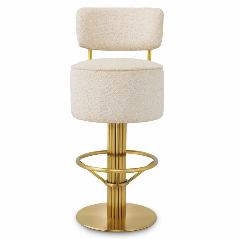 Casa Padrino Luxus Edelstahl Barstuhl Creme / Messing H. 104 cm - Luxus Bar Möbel