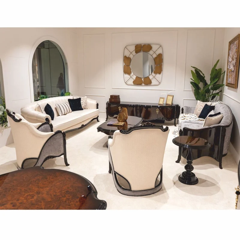 Casa Padrino Luxus Barock Sessel Creme / Grau / Dunkelbraun 95 cm - Barock Wohnzimmer & Hotel Sessel - Prunkvolle Barock Möbel