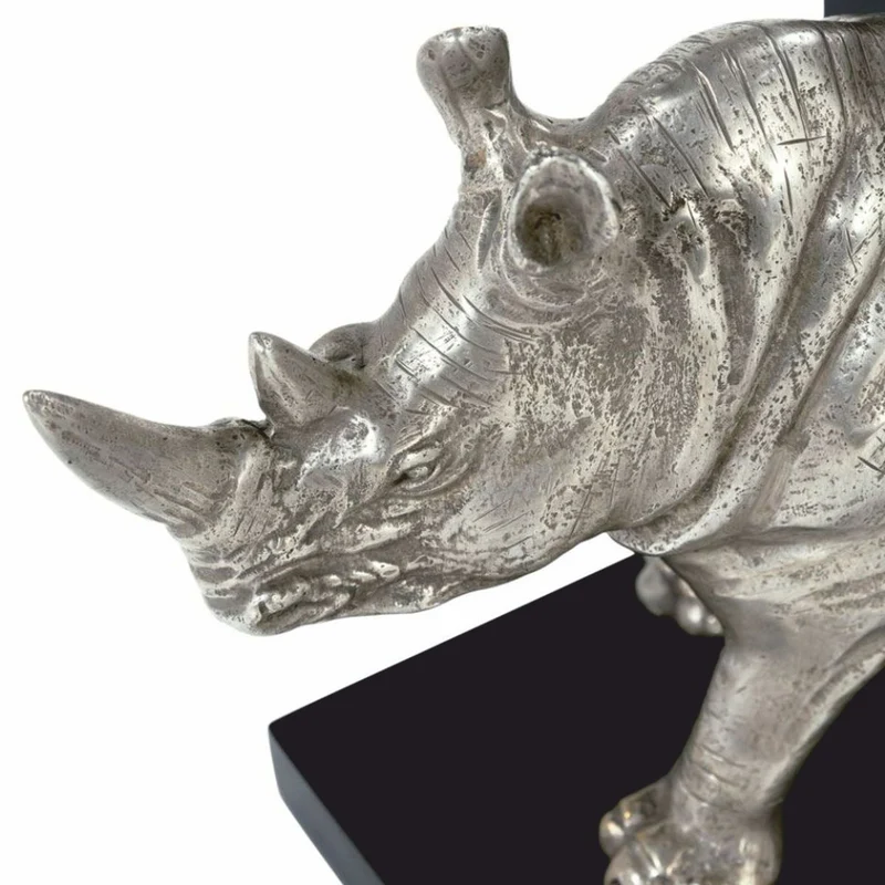 Casa Padrino Luxus Bücherstützen Set Nashorn Silber / Schwarz - Schreibtisch Deko