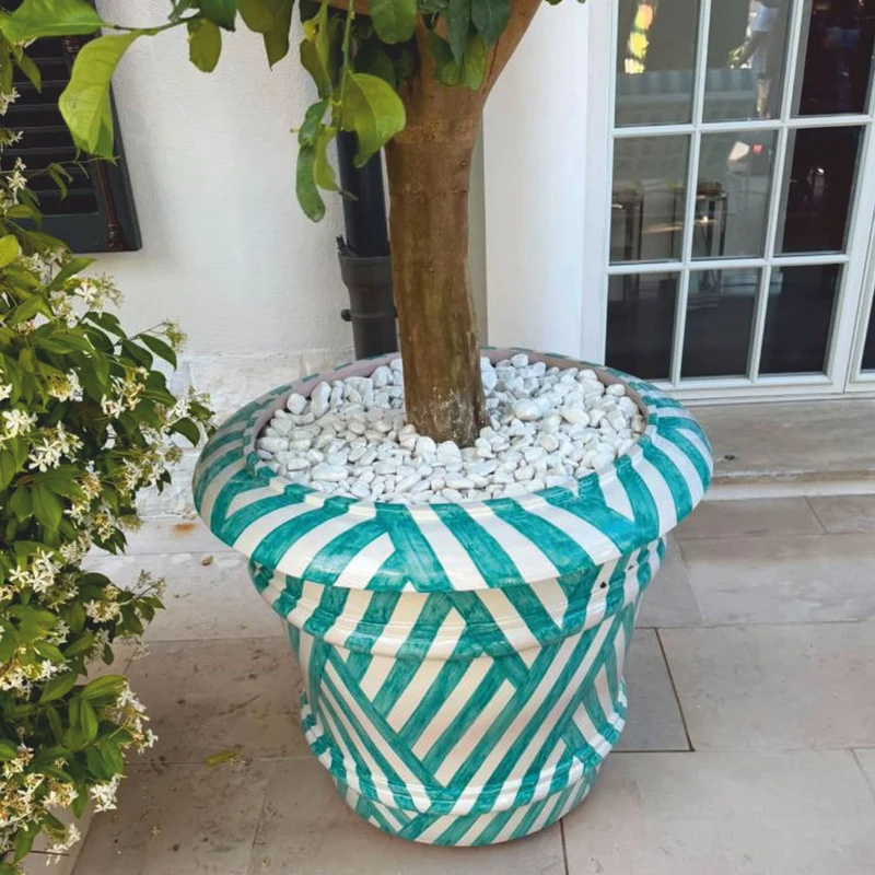 Casa Padrino Luxus Keramik Blumentopf Weiß / Türkis Ø 62 x H. 51 cm - Garten Deko VPP