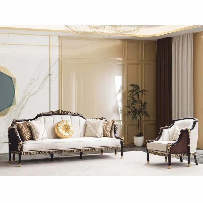 Casa Padrino Luxus Barock Sessel Naturfarben / Dunkelbraun / Gold - Barock Möbel