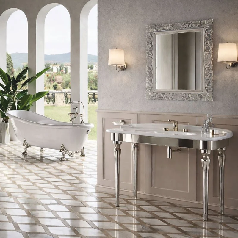 Casa Padrino Luxus Jugendstil Waschtisch Weiß / Silber 93 x 58 x H. 90,5 cm - Badezimmer Möbel - Made in Italy