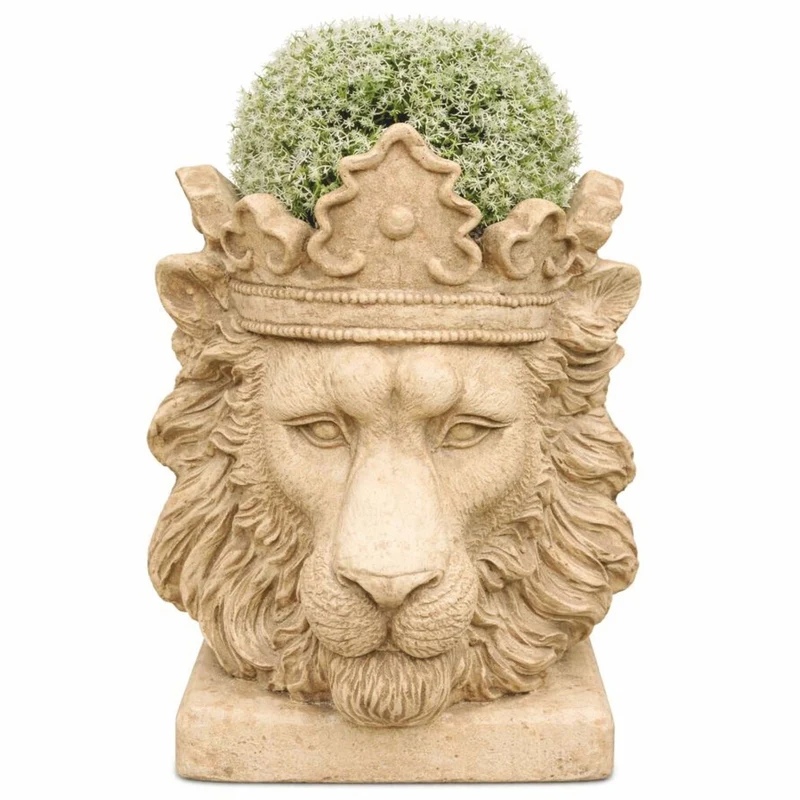 Casa Padrino Barock Blumentopf Löwenkopf mit Krone Beige H. 41 cm - Barockstil Pflanzentopf