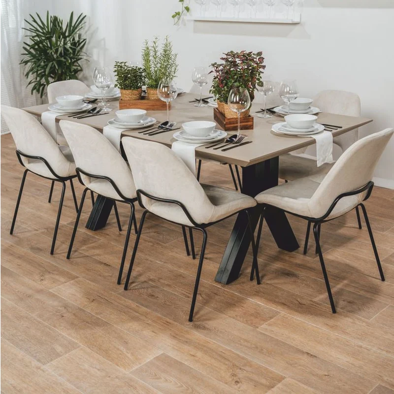 Casa Padrino Esstisch Beige / Schwarz 180-468 cm - Rechteckiger Ausziehbarer Küchentisch